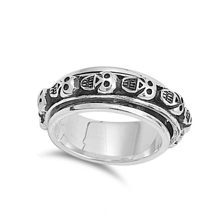 Oxidized Skull Spinner Fidget Biker Ring Sizes 5 6 7 8 9 10 11