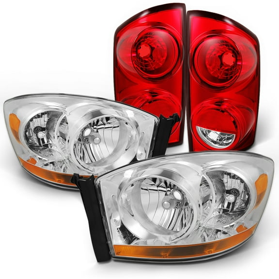 AKKON - For Dodge Ram 1500 | 2500 | 3500 Headlights   Red Clear Tail Lights Left & Right Replacement Pair Set