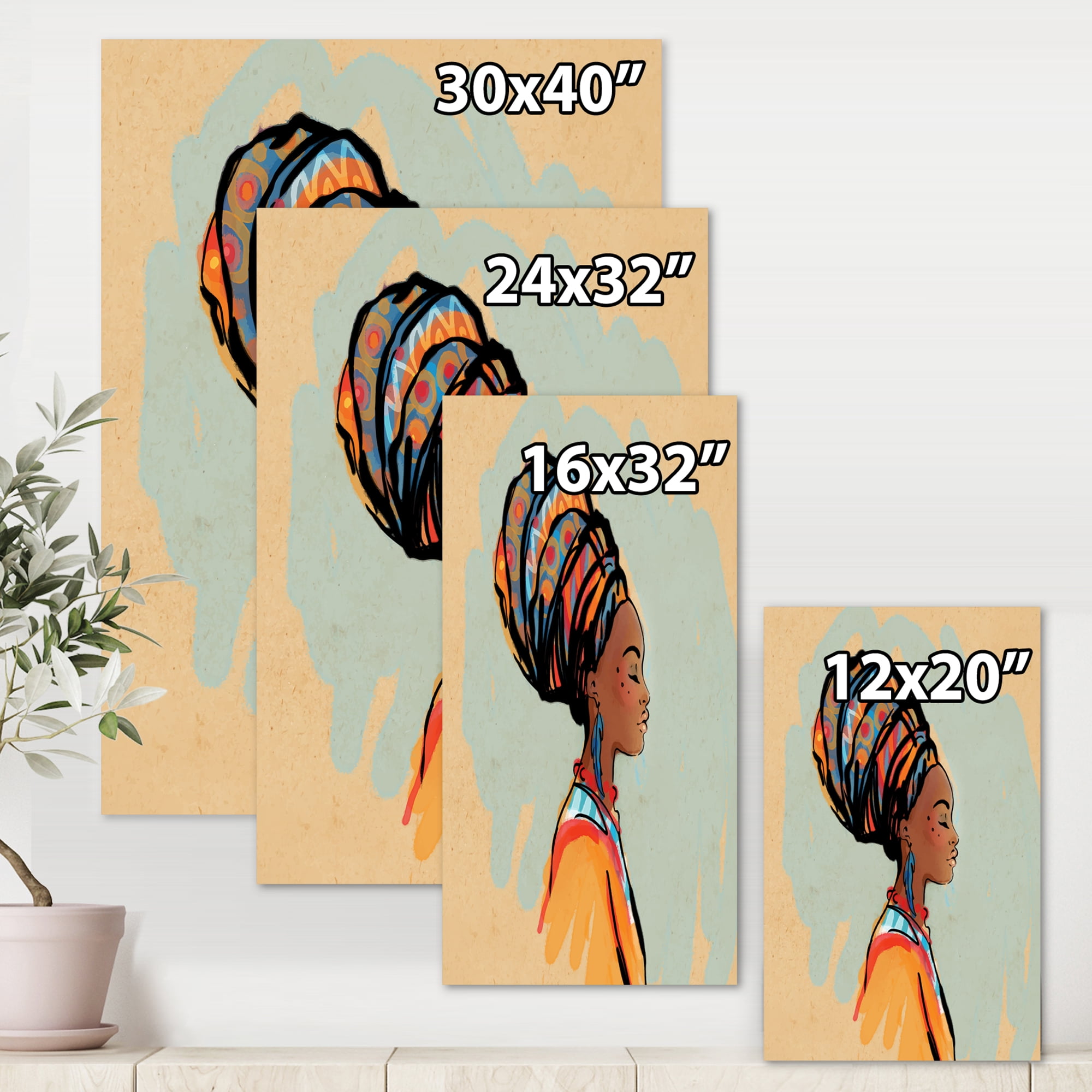 Designart ' Portrait of African American Woman With Turban III ' Modern Canvas Wall Art Print