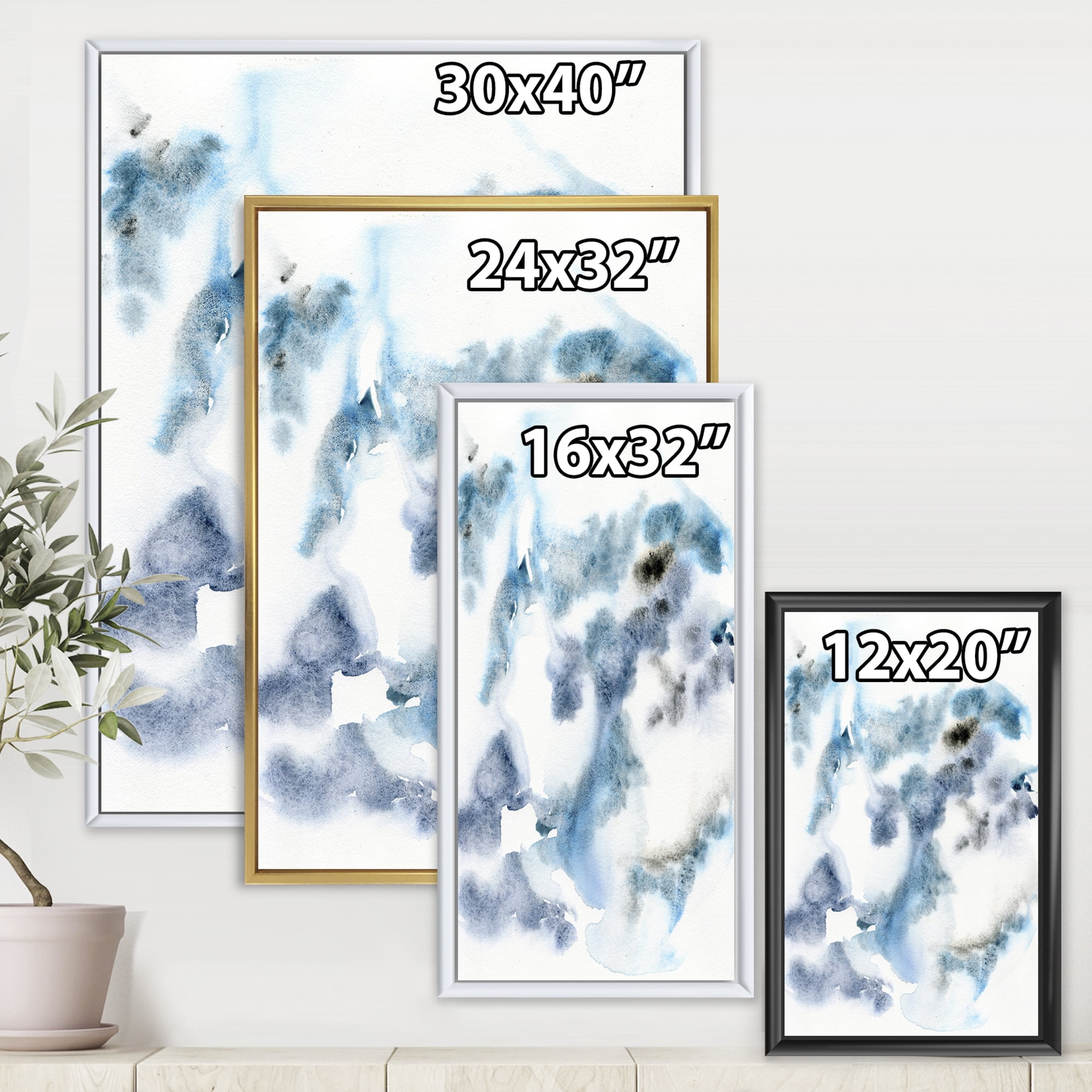Designart 'Abstract Of Clouds Dark Blue Colored III' Modern Framed Canvas Wall Art Print