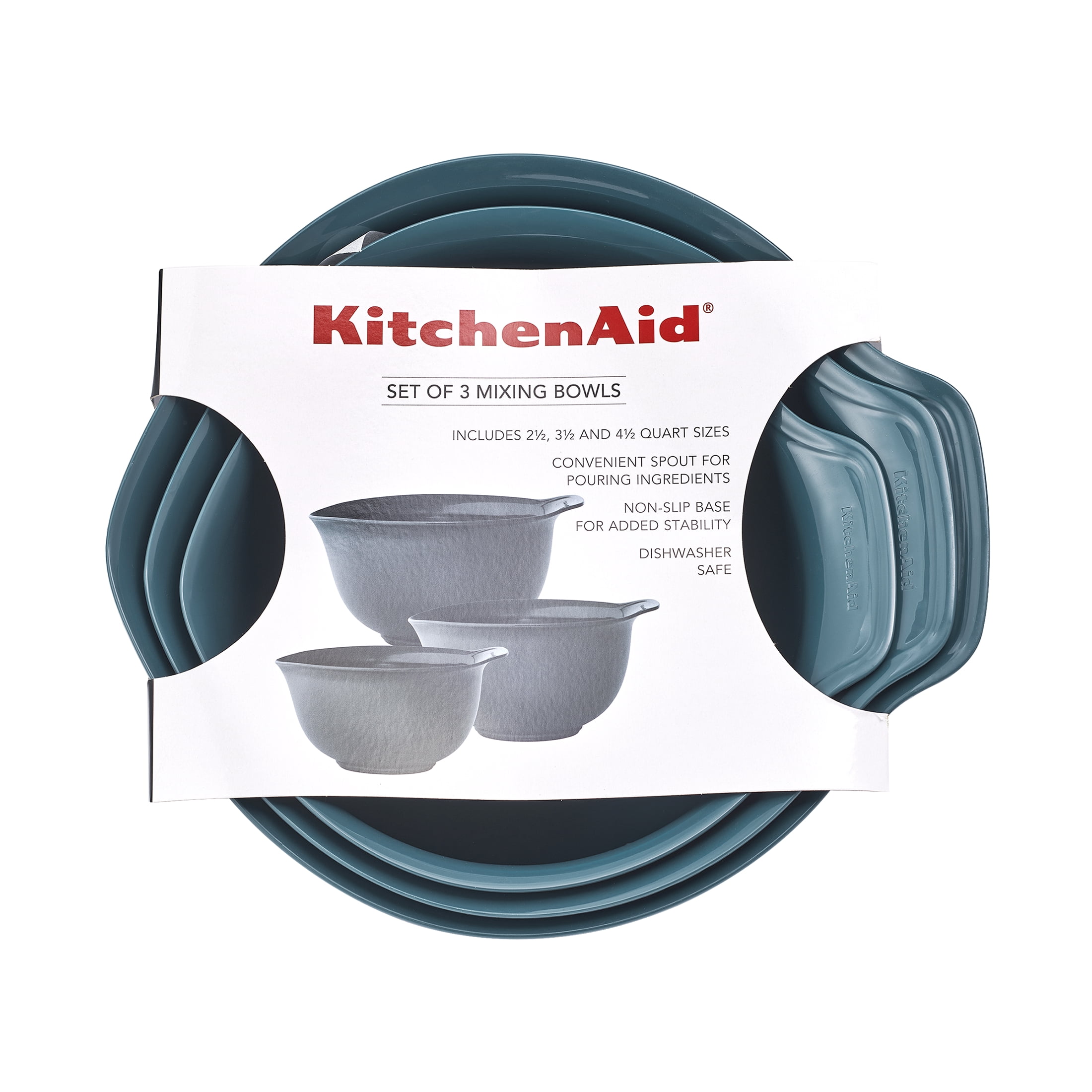 KitchenAid 3-Piece Nesting Plastic Mixing Bowls Set, Agave