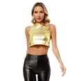 thumbnail image 3 of Yeahdor Womens Shiny Metallic Faux Leather Crop Top Sleeveless Club Dance Tank Top Vest Gold-A 16, 3 of 5