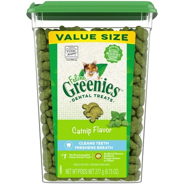 Greenies Feline Adult Dental Cat Treats, ATT1Catnip Flavor, 9.75 oz. Tub