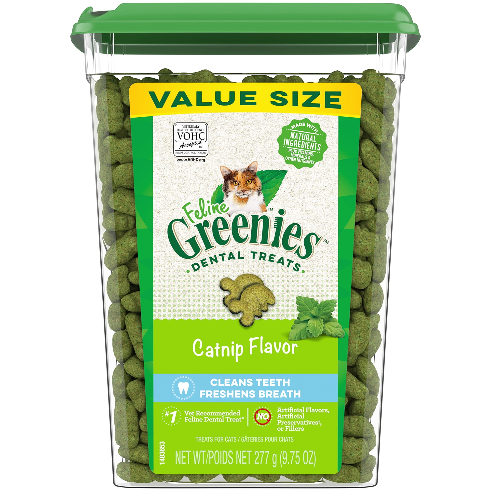 Greenies Feline Adult Natural Dental Care Cat Treats, Catnip Flavor, 9.75 oz. Tub C45