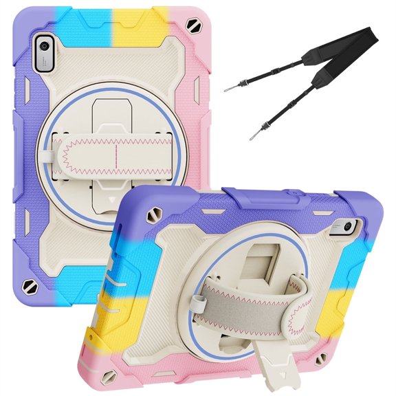 3in1 Rotating Stand Case for Lenovo Tab M9 9.0 inch 2023 Released TB-310FU with Hand/Shoulder Strap, Shockproof Rugged, Pink