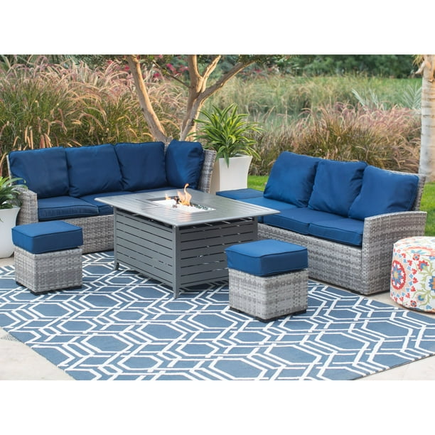 Belham Living Brookville All Weather Wicker Sofa With Longmont Fire Pit Table Walmart Com