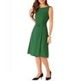 thumbnail image 4 of INSPIRE CHIC Tie Waist Work Dress for Women's Boat Neck Midi Sleeveless Dress XL Dark Green, 4 of 6