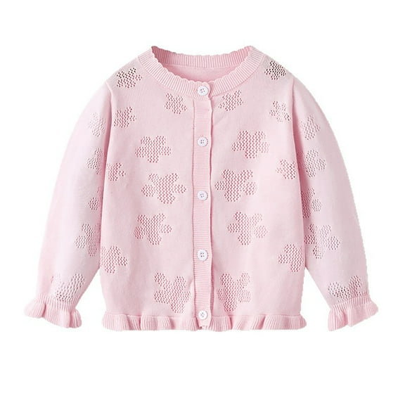 MEZZALL Breathable Knit Cardigan For Girls Lightweight Lace Openwork Blend Fall Jacket Long Sleeve Outerwear For Toddler Kids For Children 2-11 Years Solid Color Classic Clothes