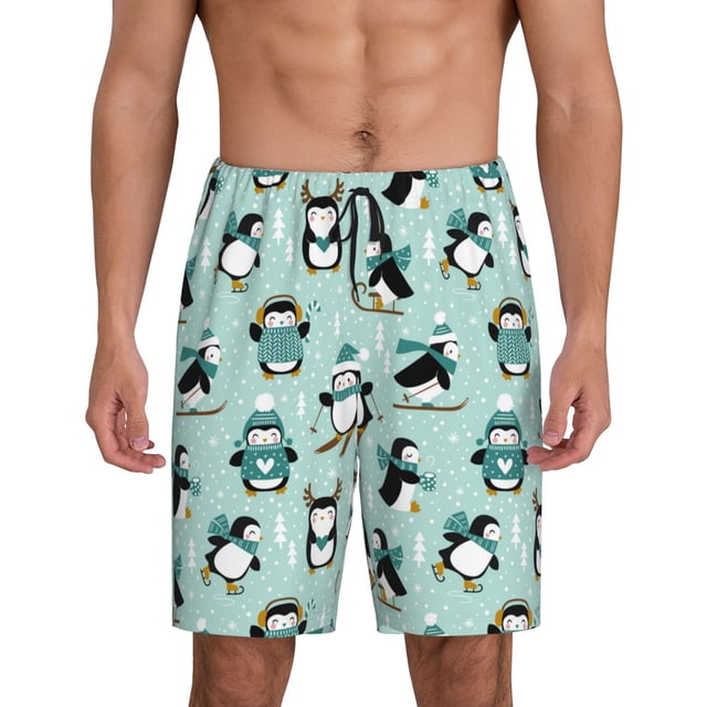Fotbe Winter Skiing Penguin Pantalones Cortos de Pijama para Hombre, Ropa de Dormir, Pantalones de Pijama Cortos para Hombre-4X-Large