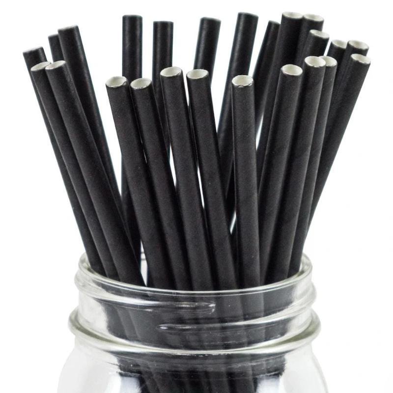 Paper Straws, Large 500 pcs Free Shipping, Black Unwrapped, 7.75 inch x
