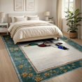 thumbnail image 3 of ODIKA 8'x10' Washable Area Rug Teal Green Duck Hunting Vintage Design Farmhouse Style with Fishing Motifs Border for King Size Bedroom Under Bed, Master Suite, Non-Shedding, Easy Care, 3 of 7