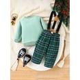 thumbnail image 4 of Suealasg Baby Boys Christmas Gentleman Suits Outfits 3M 6M 9M 12M 18M 24M Infant Boys Long Sleeve Gingerbread Man Print Sweatshirt + Plaid Suspender PHoliday-themed Clothing for Newborn Boys, 4 of 9