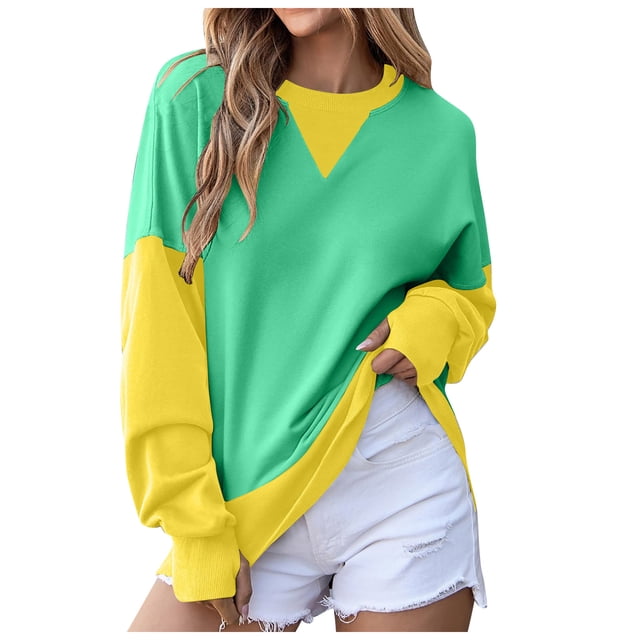 WEAIXIMIUNG Sweat-Shirt Surdimensionné pour Femmes 2X Pull à Col Rond Color Block d'Hiver Décontracté et Chaud