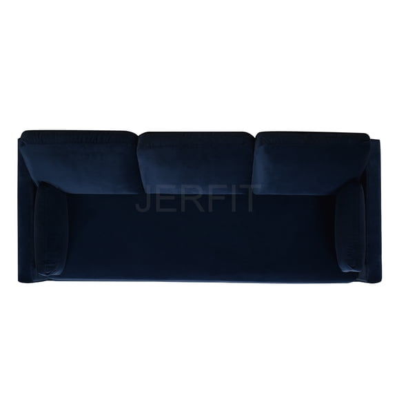 JERFIT Modern Farmhouse 84" Sofa Couch with Reversible Cushions, Performance Velvet Upholstery, Dark Navy Blue for Living Room