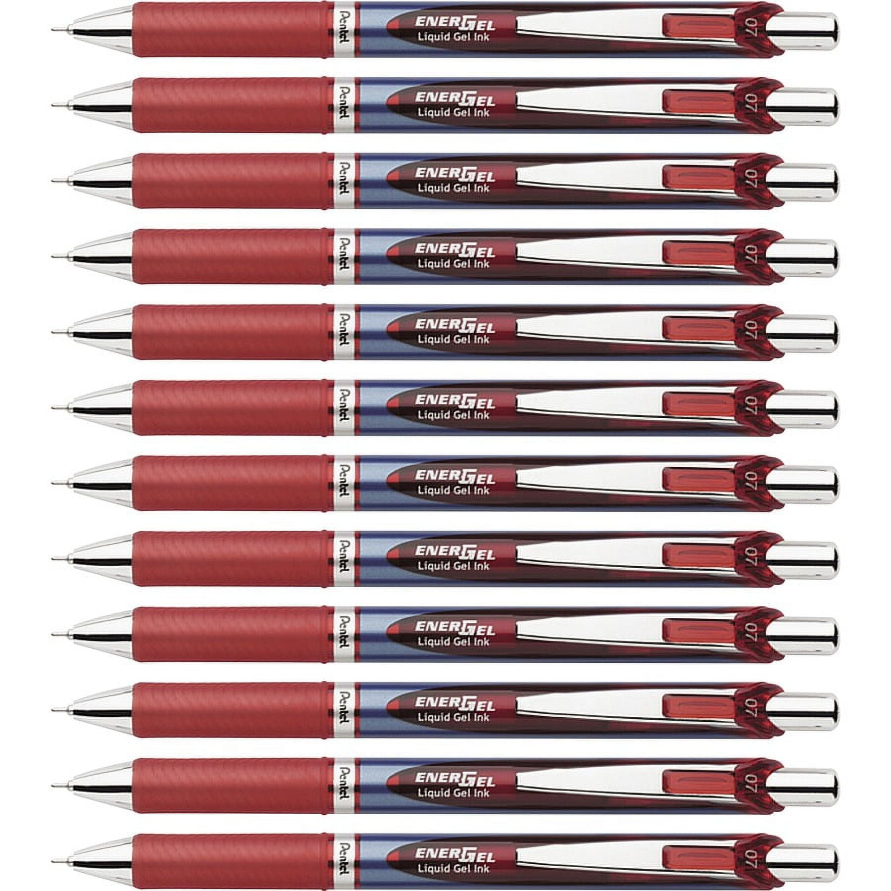 Pentel Needle Tip Liquid Gel Ink Pens - 0.7 mm Pen Point Size - Needle Pen Point Style - Refillable - Retractable - Red Liquid Gel Ink Ink - Stainless | Bundle of 2 Boxes