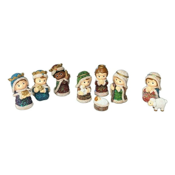 Colorful CHILDREN'S NATIVITY 9-Piece Christmas Figurine Set, by Slifka