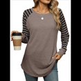 thumbnail image 2 of Blusas Tipo Túnica A Rayas para Mujer, Camisas Casuales de Larga, Jersey de Cuello Redondo. Color Café L, 2 of 9