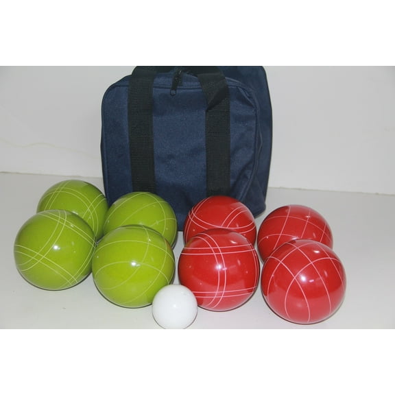 Italian/American Made, 110mm EPCO Bocce Set - Rustic Green/Red Balls and Blue/Black Bag