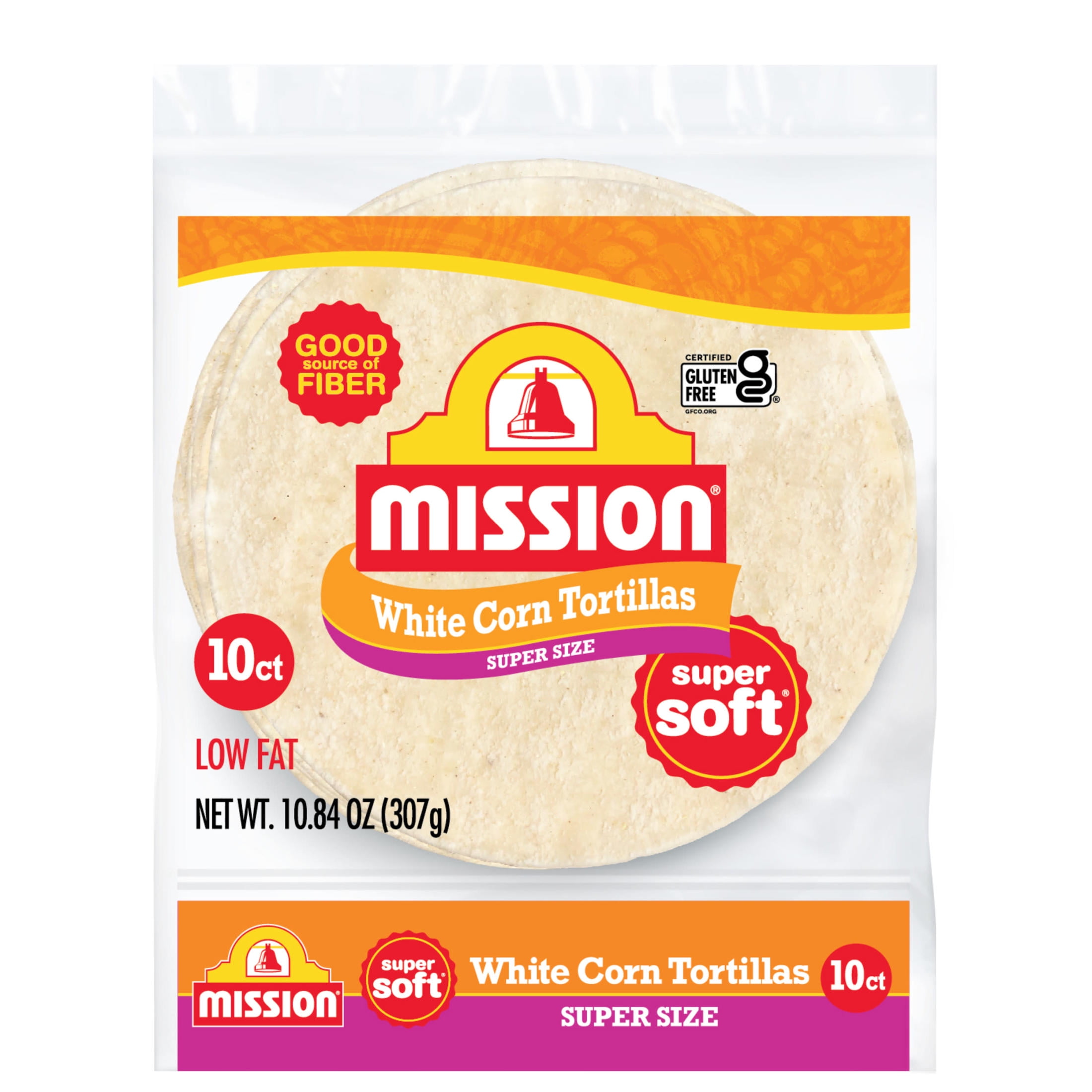 (4 pack) Mission Super Soft White Corn Tortillas, Super Size, 10 Count
