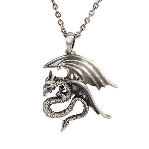 ATL - WINGED DRAGON WITH FIRE NECKLACE PENDANT PEWTER ALLOY - Walmart ...