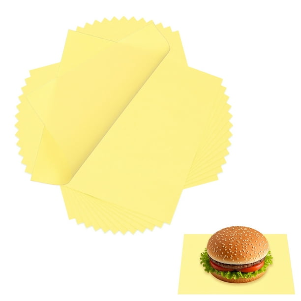 Uxcell 200 Pcs Hojas de Papel encerado para Alimentos, 7 x 7 Pulgadas Hojas de Papel para Envolver a Prueba de Grasa, Forros de Cesta de Comida Cuadrados para Sándwich, Hamburguesa, Pan, Amarillo