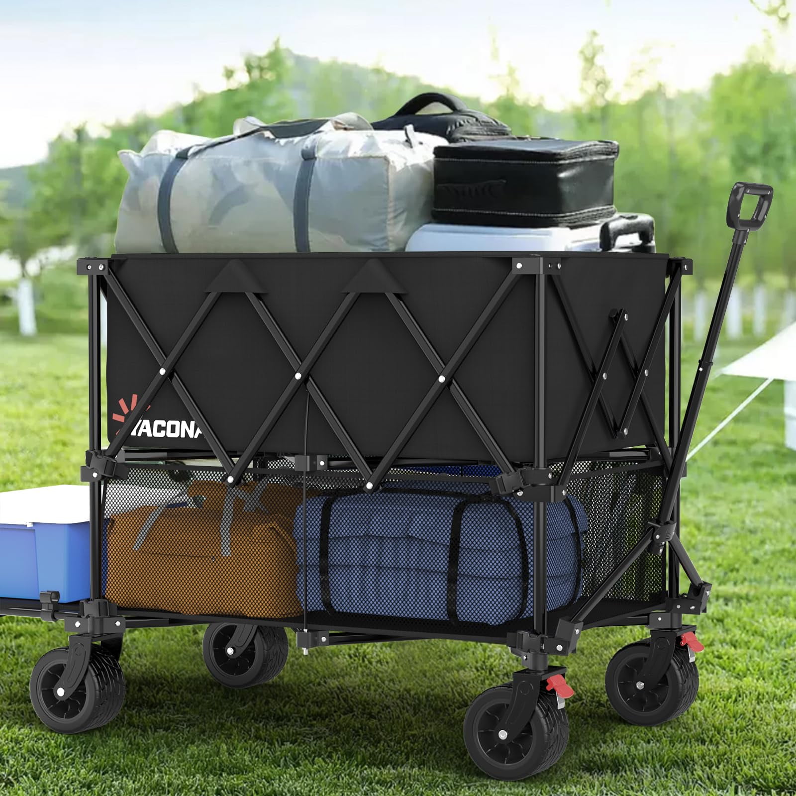 Yacona Double-Layer Collapsible Wagon, 400L Extra Large Shopping