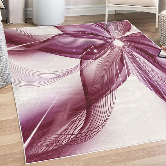 Abstract Decorative Rug, Geometrical Smoke Like Striped Huge Flower Floral Design Work of Art, Quality Carpet for Bedroom Dorm and Living Room, 6 Sizes, Pale Purple, by Ambesonne