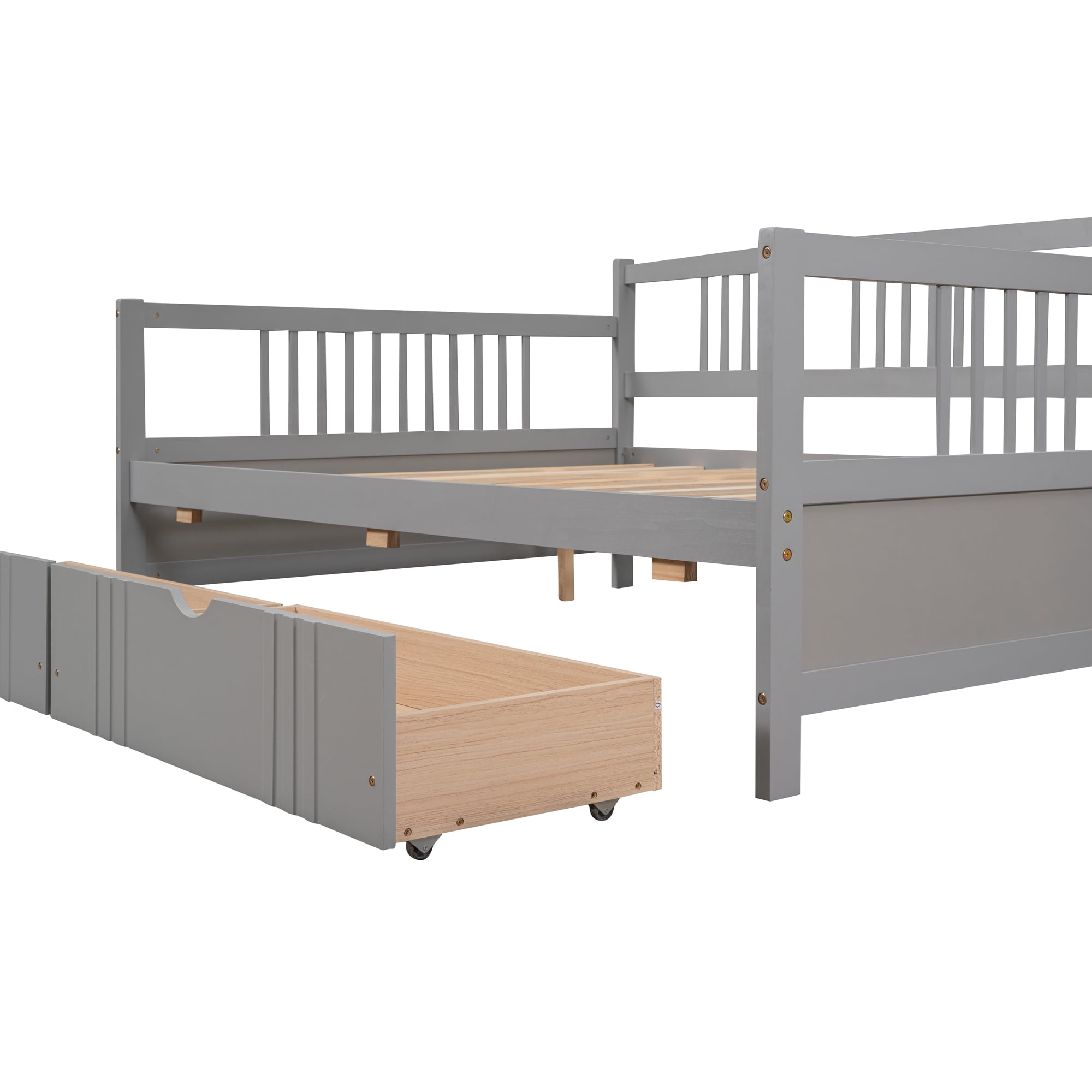 Aukfa Wooden Full Daybed with Storage Drawers, Gray