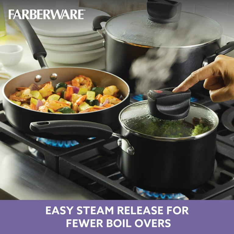Farberware Smart Control Nonstick Cookware Pots and Pans Set, 14 Piece,  Black