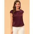 thumbnail image 2 of Unique Bargains Blouse Soyeuse à Manches Courtes pour Femmes Col Rond Plissé Décontracté Élégant, 2 of 6