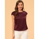 thumbnail image 2 of Blusa sedosa para mujer, cuello redondo, plisado, informal, elegante, superior borgoña S, 2 of 6