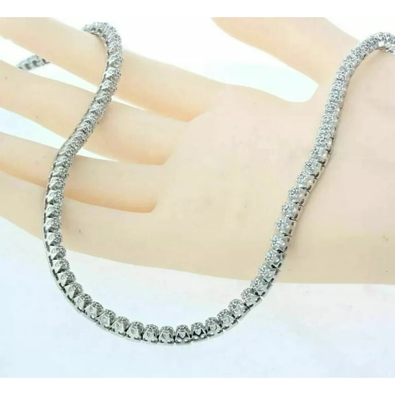 Radiant Jewelry 20Ct Round Cut Lab Created CZ Diamond Tennis Necklace 20 Inch Men's & Women’s 14K White Gold Finish 4mm Stones, 925 Sterling Silver Chain
