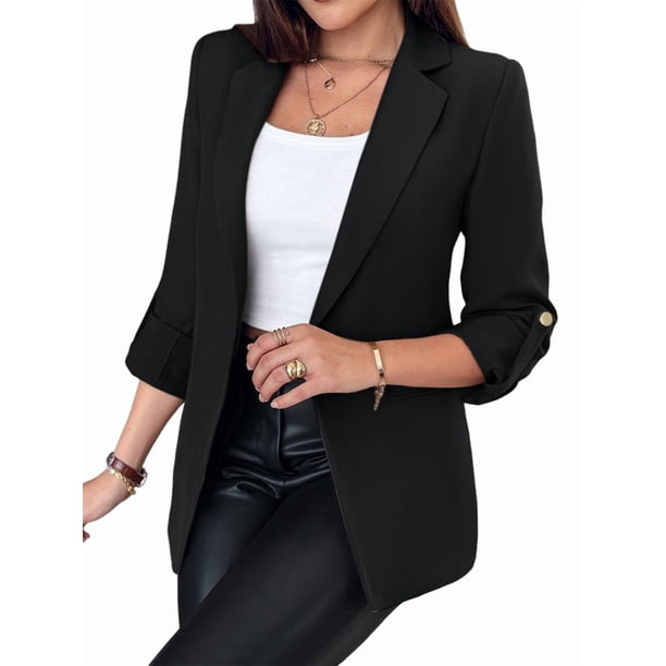 Blazer de Larga para Mujer, Informal, de Negocios, con Abertura Frontal, para Trabajo y Oficina. Negro XL