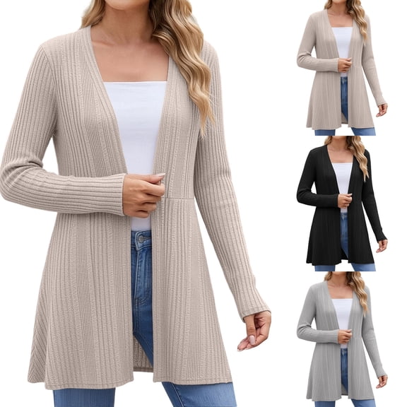 Long Cardigans for Women Zaewscy Women's Solid Color Long Sleeve Open Front Cardigan Jacket White M