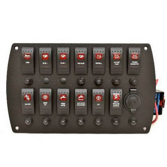 Boat Dash Switch Panel AD-352-065 | W/ Breakers Black Plastic