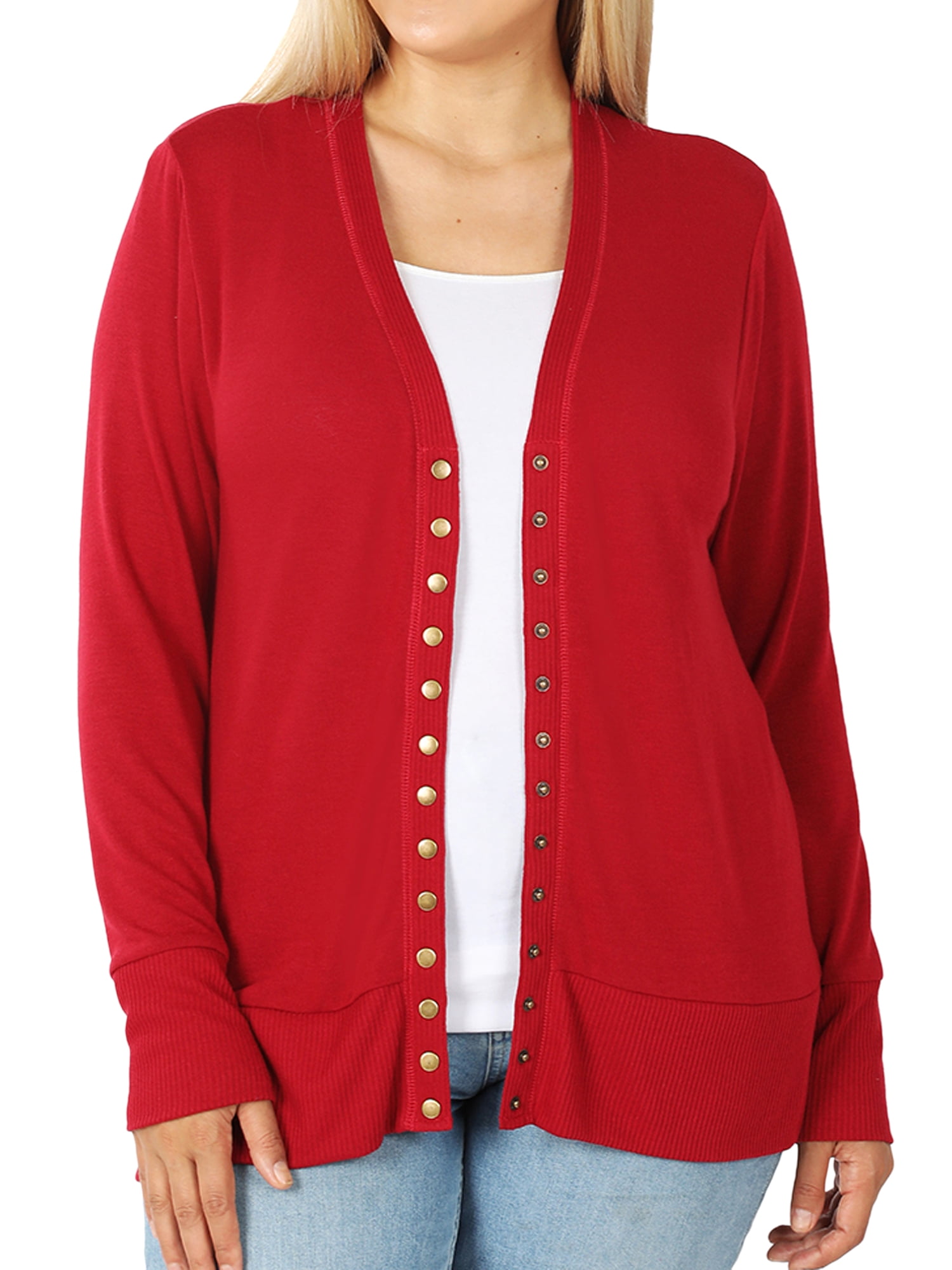 Zenana Women & Plus Classic Front VNeck Thin Snap Button Down Long