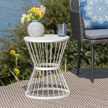 Anthony Outdoor 16-Inch Iron Side Table, Matte White