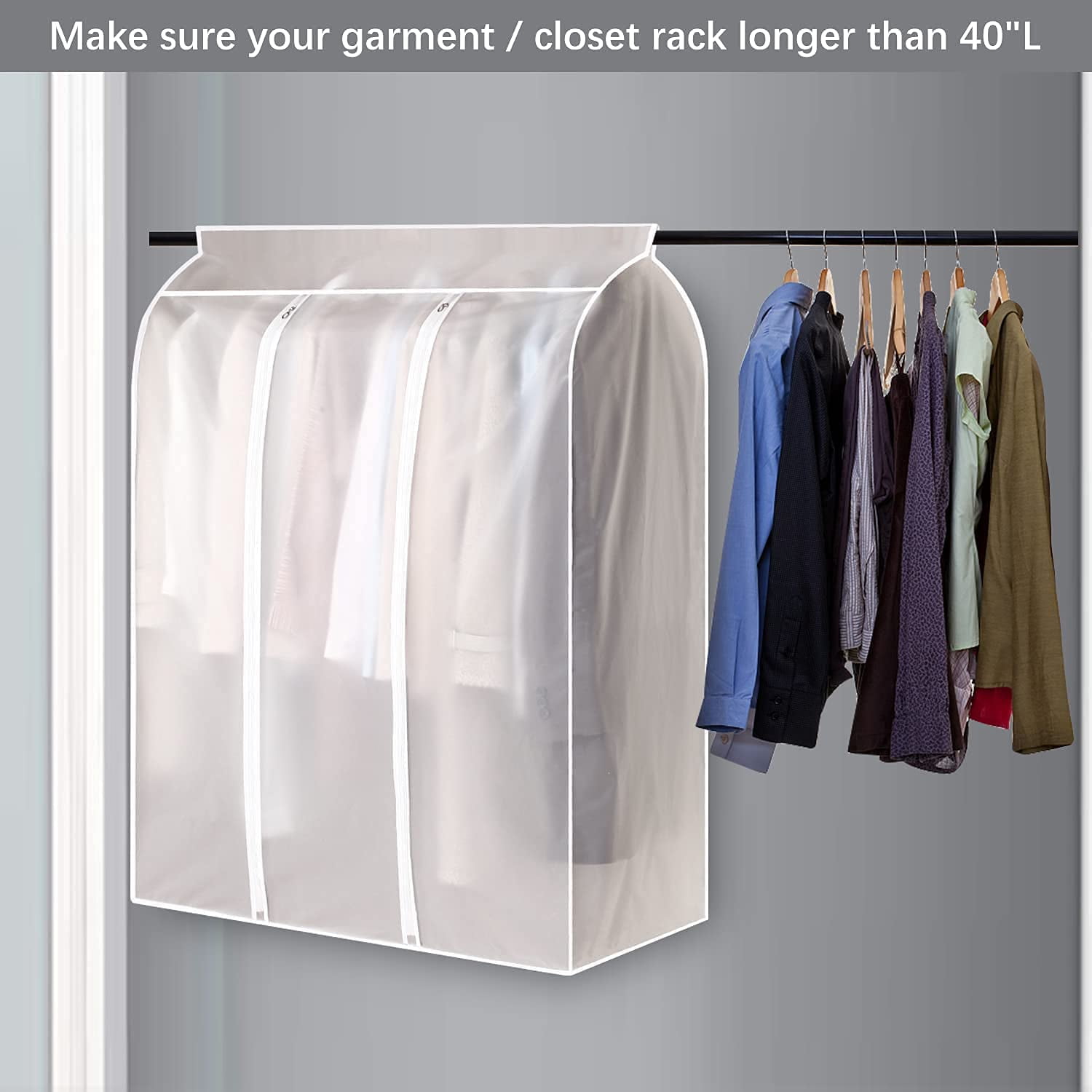ABPETE Garment Rack Cover, Dustproof Waterproof Garment Bags for Hanging Clothes Clothing Storage Bag with Zipper for Closet Storage, Hanging Shirts, Coats, Dresses, Suits, Seal Closets(2 Pcs 50'')