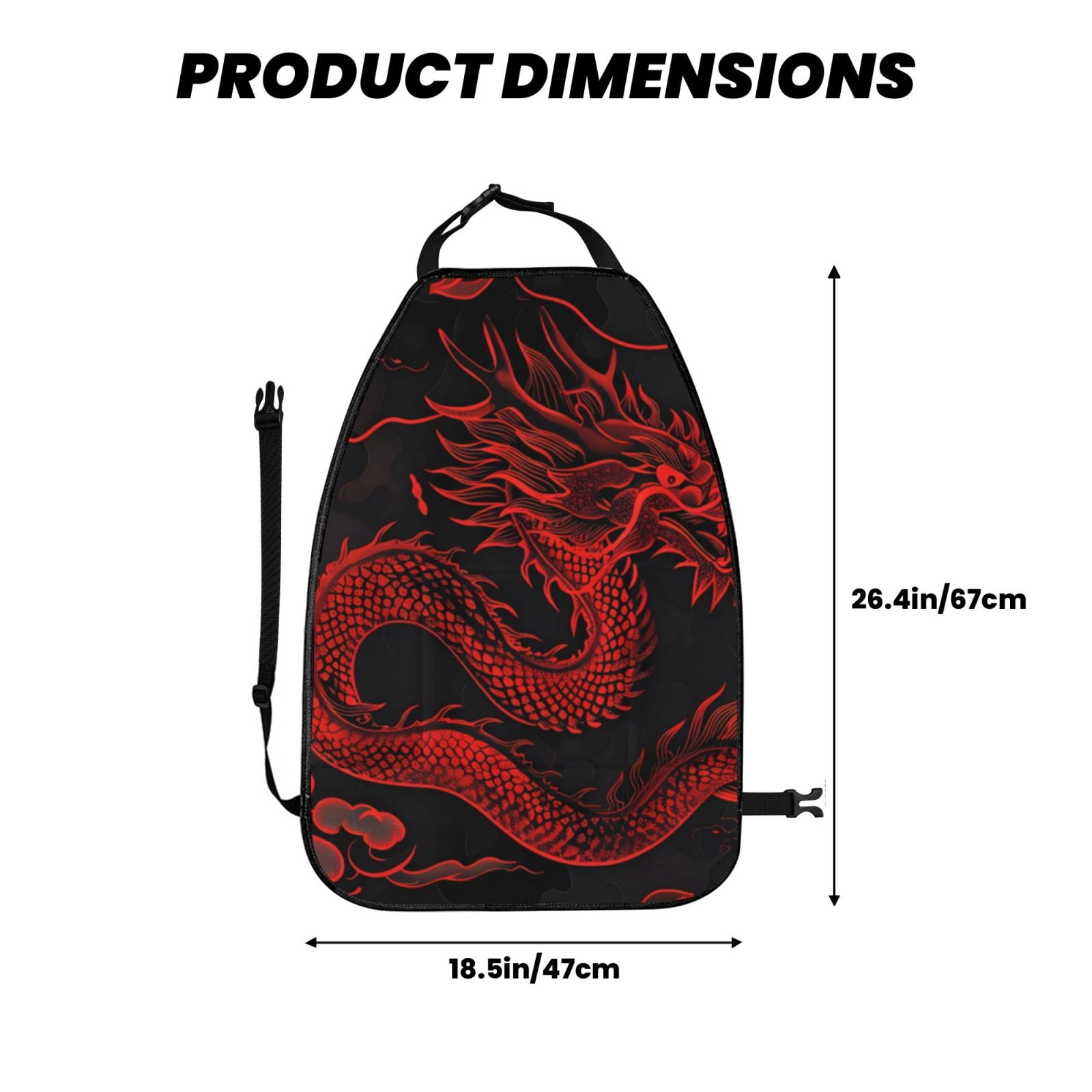 Kdxio Red Dragon On Black Print 2 Pack Car Kick Mat Seat Cover Back Protector Mat with Pockets for Organizer Backseat Protector and Storage Anti Kick Pad for Vehicles