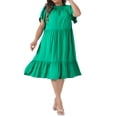 thumbnail image 2 of Agnes Orinda Women's Plus Size Crew Neck Tie Back Petal Short Sleeves Ruffle Hem A-Line Swing Midi Dresses 1X Green, 2 of 6