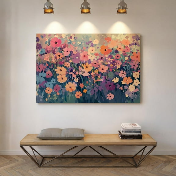 Velto Abstract Floral Canvas Art - Soft Pastel Wildflower Field, Modern Flower Wall Decor, Colorful Floral Garden Blossoms Art, SIZE 8x10 INCLUDE Pine Wood Frame 1.25-Inch