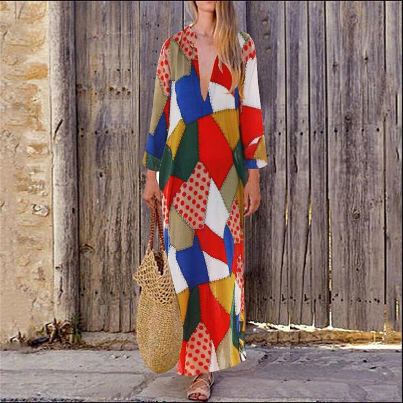 Vintage Women Dress Colorful Multicolor 