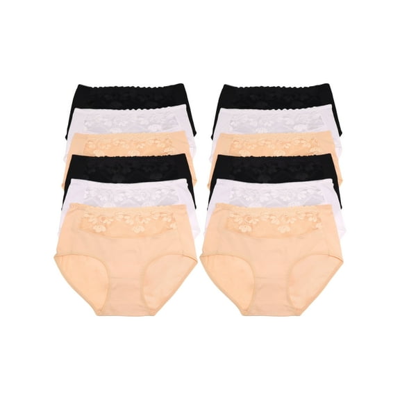 Cotton Classic Hiphugger Panties with Mesh Lace Panel (12-Pack)