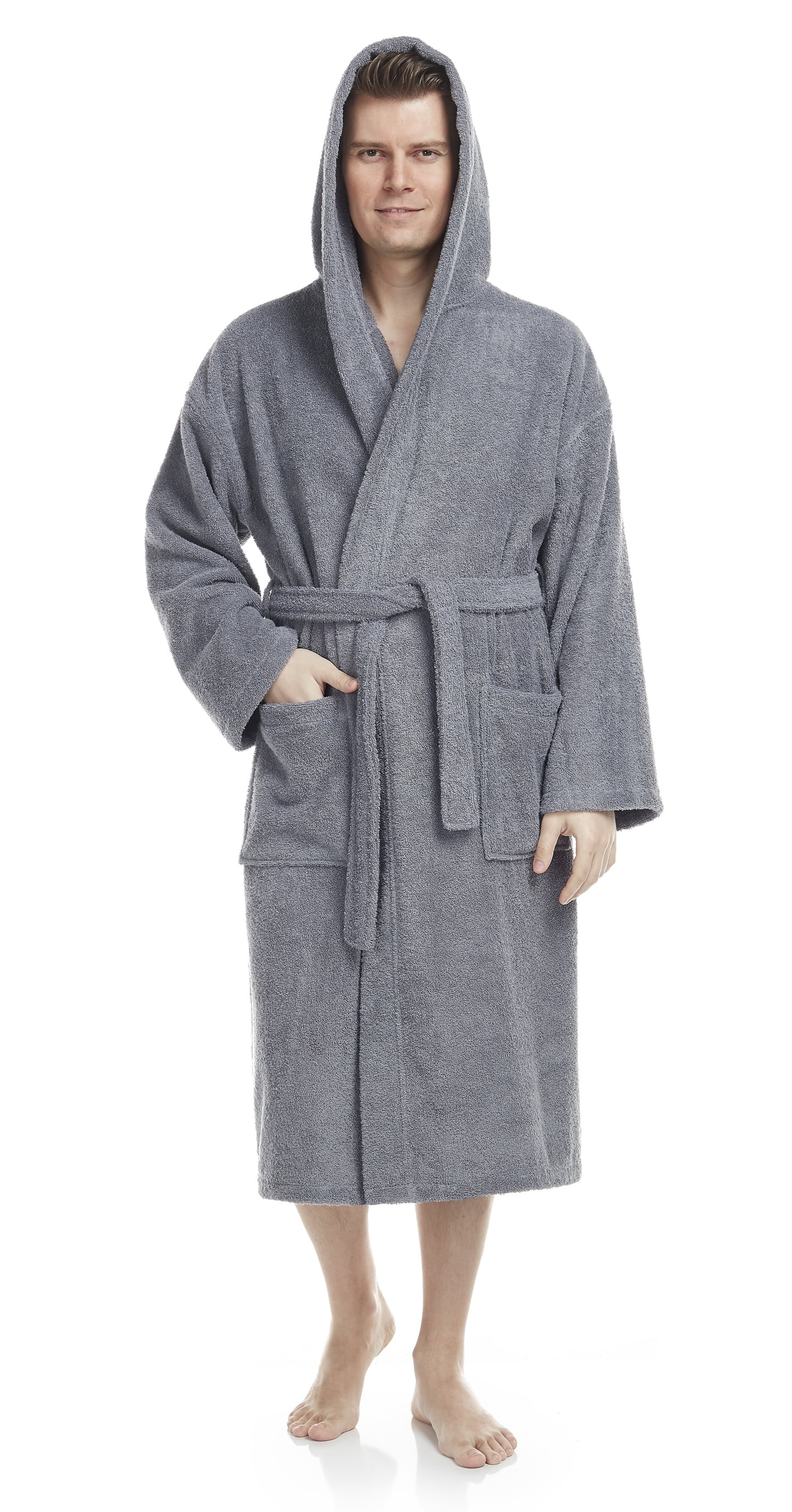 Arus Men's Olympic Style Turkish Cotton Hooded Bathrobe with Long