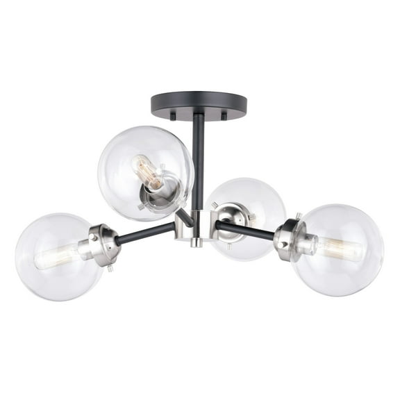 Vaxcel Orbit 20-in W Nickel Industrial Sputnik Semi Flush Mount Ceiling Light Clear Glass