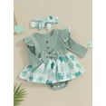 thumbnail image 3 of BABAMOON Newborn Baby Girls St. Patrick's Day Romper Dress Long Sleeve Clover Print Ruffle Jumpsuit with Headband Clothes, 3 of 9
