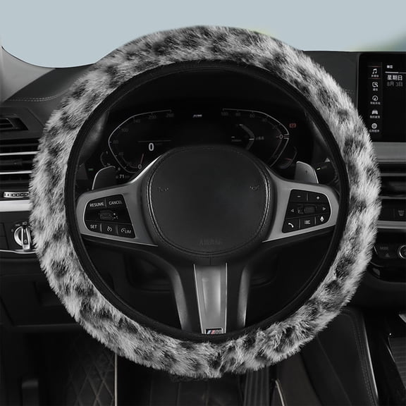 Fluffy Car Steering Wheel Cover, Universal Fuzzy Steering Wheel Cover, Anti-Slip Leopard Warm Fur Vehicle Steering Wheel Protector Car Accessories for Men Women