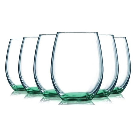 Pink Seal Wine - Aqua Stemless Wine Glasses Bottom Colored- 15 oz. Set of 6- Additional Vibrant Colors Available by TableTop King