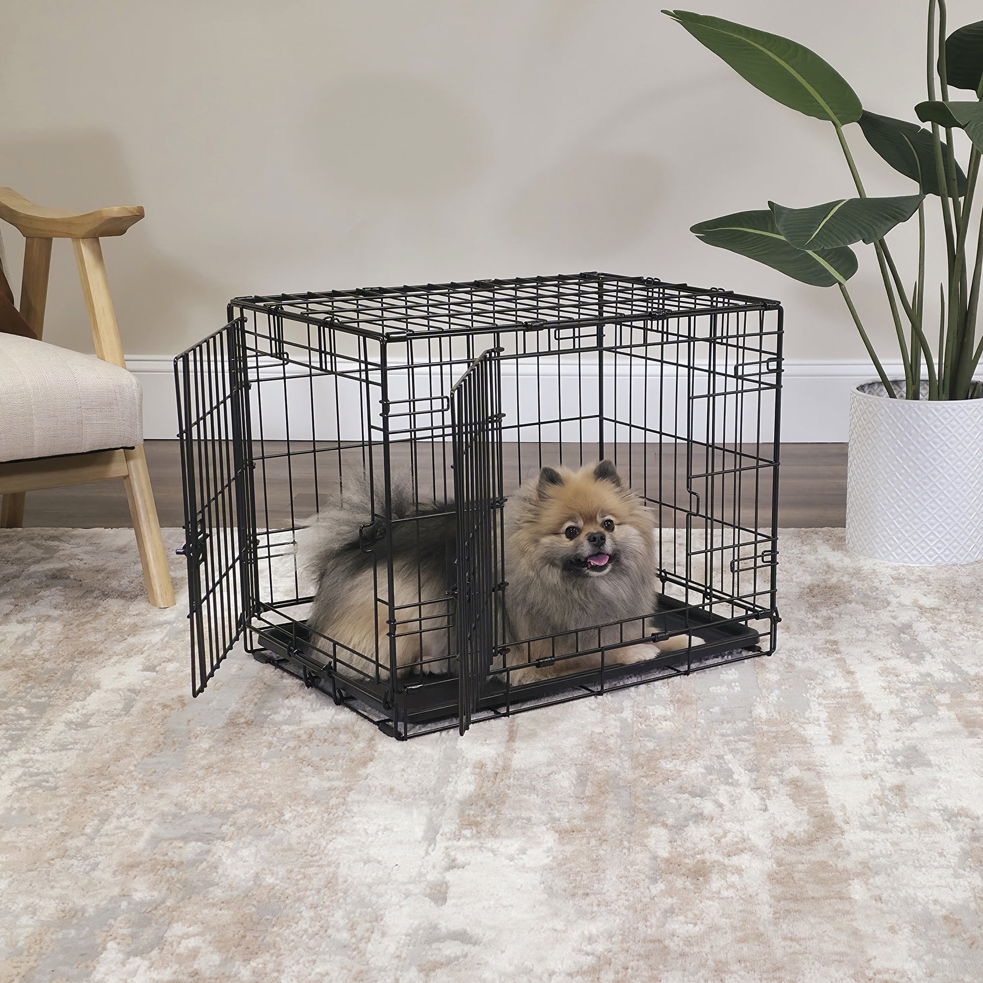 Vibrant Life Foldable 2-Door 24" Wire Crate for Dogs with Divider and Leak-Proof Tray