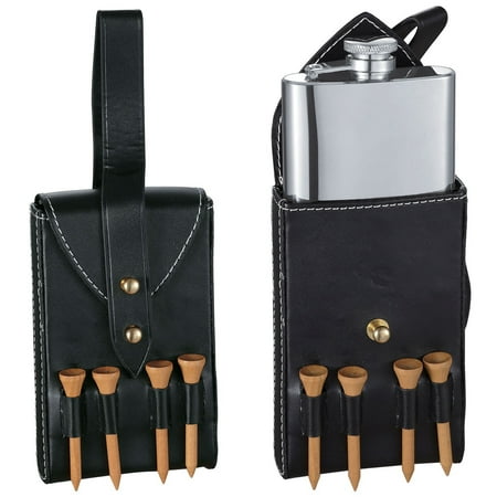 

Visol Puck Liquor Flask with Black Leather Wrap and Golf Tees - 6 ounces